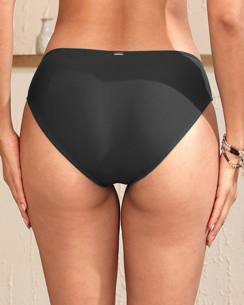 Zmart Women Full Coverage Bikini Bottoms - Mid Rise Bathing Suit Swim Bottom Swimsuit Swimwear Black M - Image 2