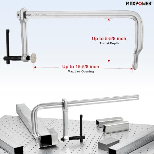 MAXPOWER Deep Throat F Clamp 15-5/8" x 5-5/8" (400 x 140 mm), Heavy Duty Bar Clamp for Welding, Pack of 4 - Image 2