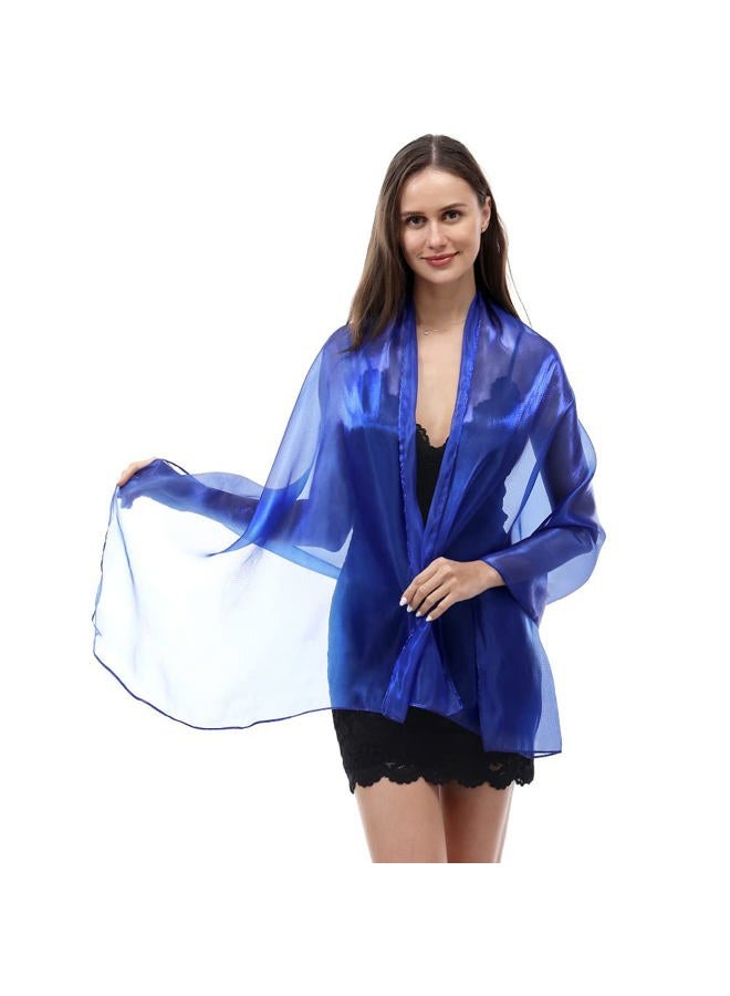 Ladiery Silk Scarves and Wraps for Evening Dresses Women Sheer Soft Bridesmaid Wedding Shawl Party Organza Stole, blue, 170 * 70 CM/67 * 28 INCH - Image 2