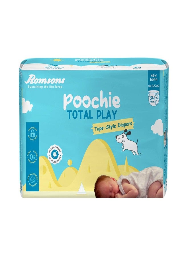 رومسونز حفاضات رومسونز بوتشي توتال بلاي للأطفال حديثي الولادة بنمط الشريط اللاصق - 24 قطعة | مناسبة للأطفال حتى وزن 5 كجم | مضادة للبكتيريا | ناعمة كالحرير ومقاومة للتسرب لمدة تصل إلى 10 ساعات. - Image 1