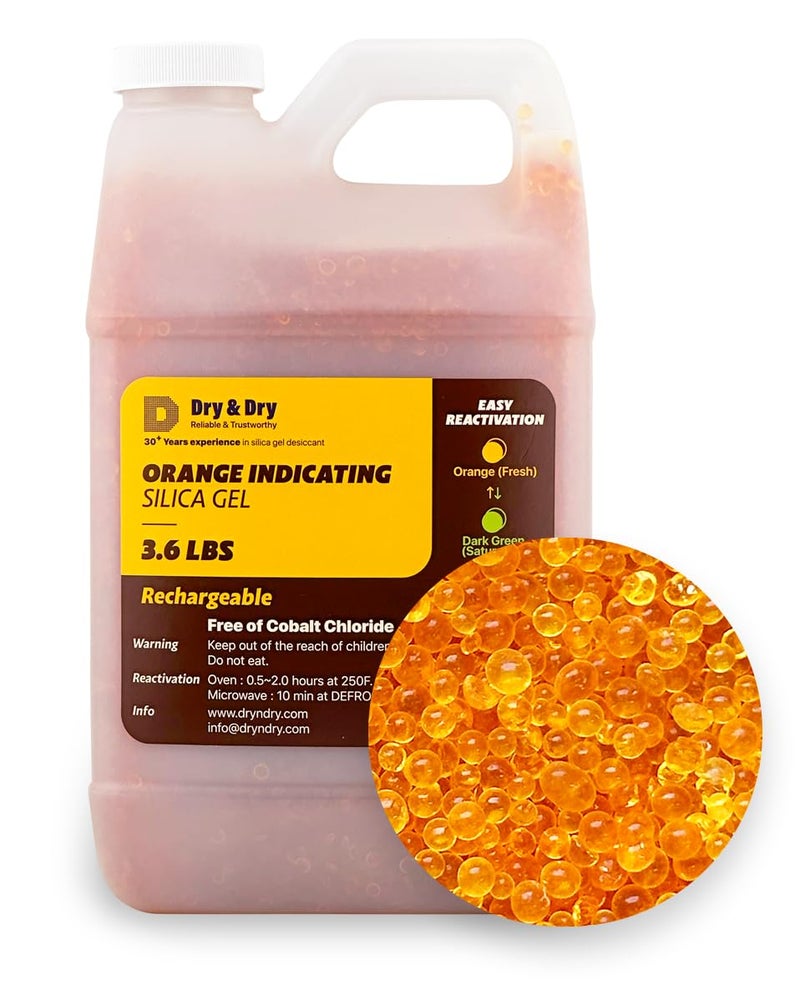 DRYDRY [3.6 LBS] Premium Orange Indicating Silica Gel Desiccant Beads(Industry Standard 3-5 mm) - Rechargeable Silica Gel Beads(3.6 LBS) - Image 1