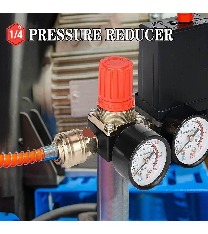Set Of 6 Air Compressor Pressure Switch Valves With Gauge 90 120 PSI For Workshop - Image 3