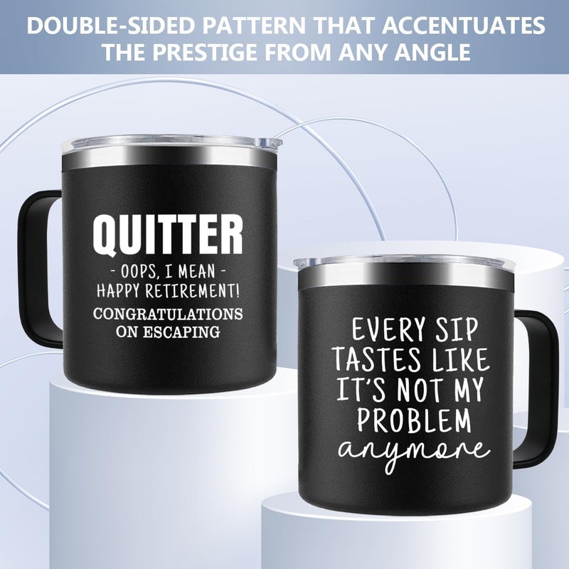 CUPLOOV Funny Retirement Gifts For Men - Quitter I Mean Happy Retirement Coffee Mug with Handle, 14oz Retired Cup Mug Xmas Gifts for Coworker Leaving,Teachers,Doctors, Boss,Friends,Dad Black - Image 5