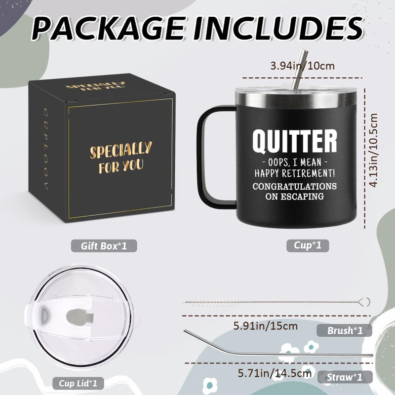 CUPLOOV Funny Retirement Gifts For Men - Quitter I Mean Happy Retirement Coffee Mug with Handle, 14oz Retired Cup Mug Xmas Gifts for Coworker Leaving,Teachers,Doctors, Boss,Friends,Dad Black - Image 4