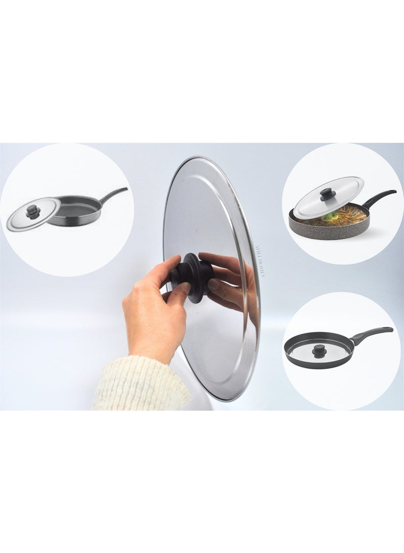 Afili Home 28 cm Stainless Steel Pan Lid, Metal Fish Pan Lid, Lid Suitable for 28 cm Pans, Oil Splash-Proof Pan Pot Cover  - Image 1