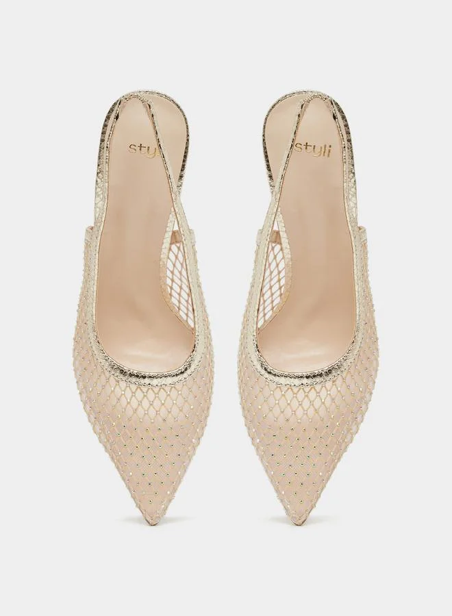 Styli Pointed Toe Mesh Slingback Shoes