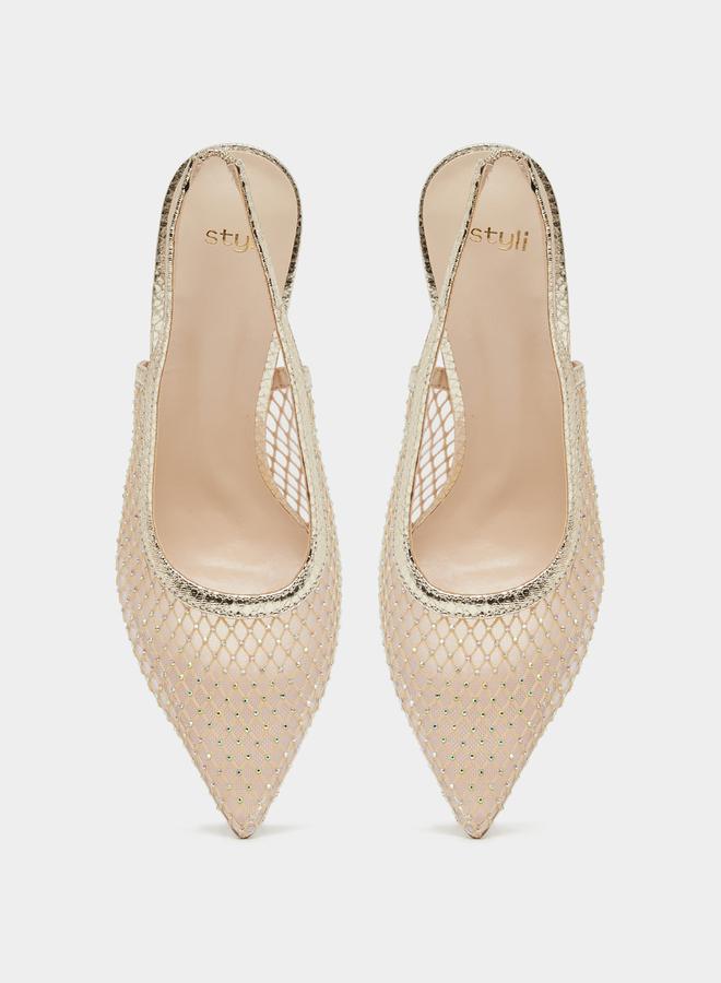 Styli Pointed Toe Mesh Slingback Shoes - Image 5