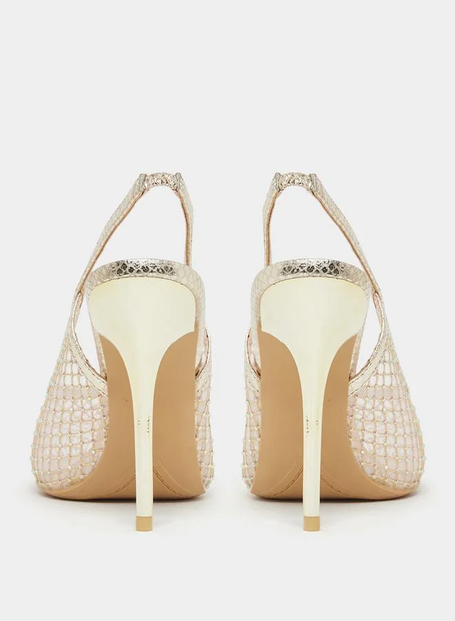 Styli Pointed Toe Mesh Slingback Shoes
