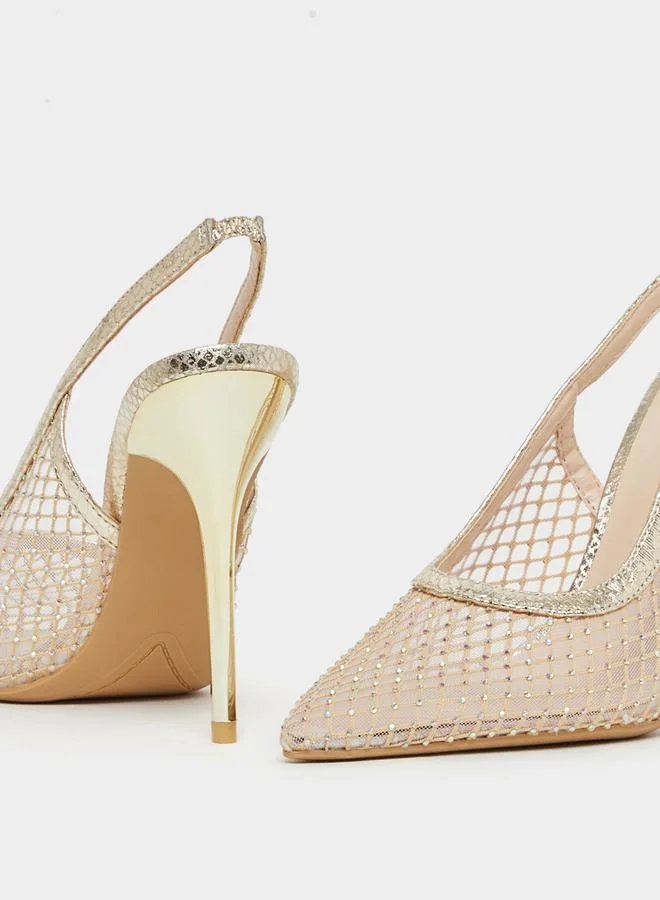 Styli Pointed Toe Mesh Slingback Shoes
