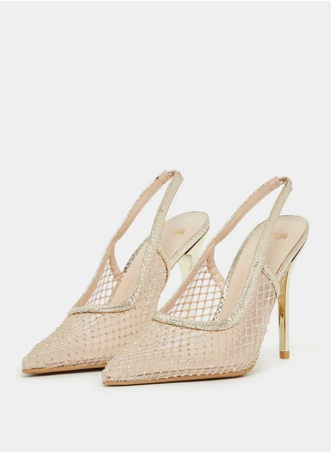 Styli Pointed Toe Mesh Slingback Shoes