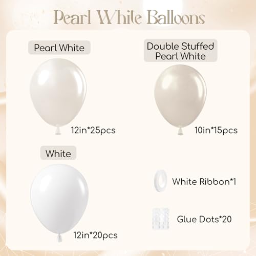 Leraqertra 60pcs Double Stuffed Pearl Balloons 12inch Pearl White Balloons White Latex Balloon for Wedding Bridal Baby Shower Birthday Party Decorations - Image 5
