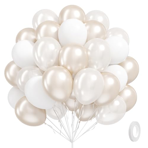 Leraqertra 60pcs Double Stuffed Pearl Balloons 12inch Pearl White Balloons White Latex Balloon for Wedding Bridal Baby Shower Birthday Party Decorations - Image 1