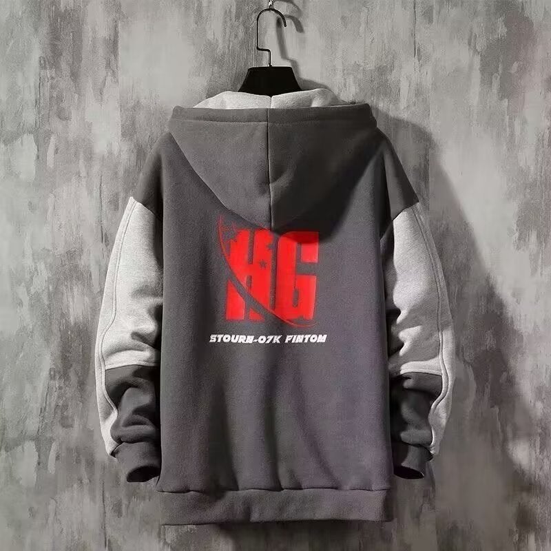 Mens Hoodie Casual Loose Pullover Trendy Autumn Coat Black  - Image 2