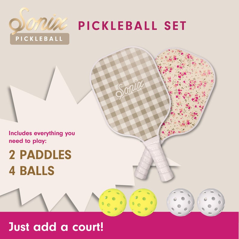 Sonix | USAPA Approved | Pickleball Paddles Set of 2 | Fiberglass Surface Pickle Ball Set with 2 Rackets, 4 Balls, & Bag | Cottage Floral - Image 3