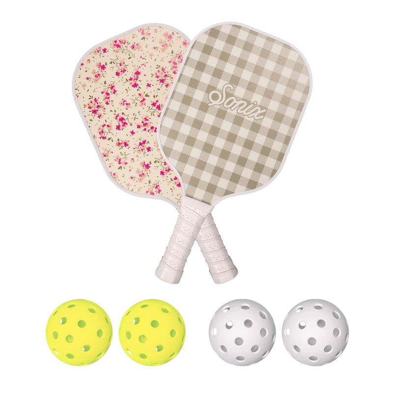 Sonix | USAPA Approved | Pickleball Paddles Set of 2 | Fiberglass Surface Pickle Ball Set with 2 Rackets, 4 Balls, & Bag | Cottage Floral - Image 1