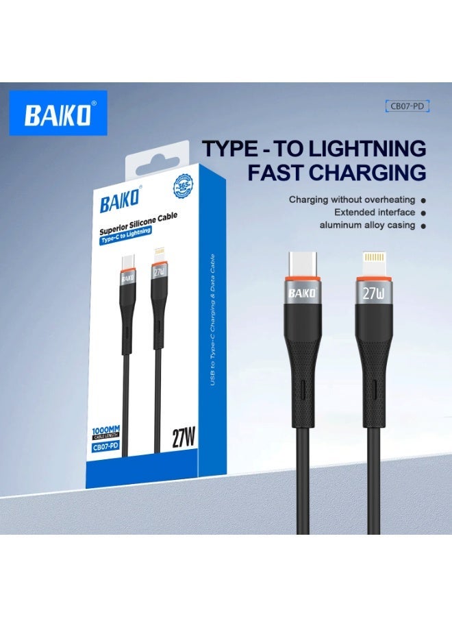 BAIKO CB07 USB-C to Lightning Fast Charging Cable for iPhone, iPad & AirPods, Silicone Type-C Charger Cord, 480Mbps Data Transfer, Durable Copper Core Fast Charge Cable - Image 1