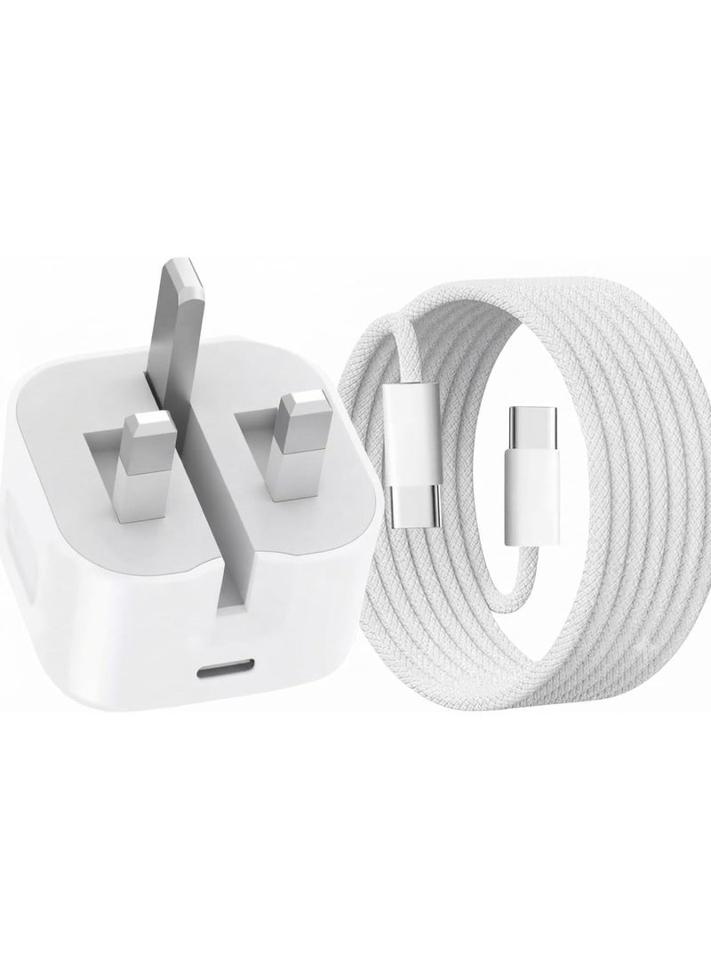 35W USB-C Fast Charger Adapter with Type-C Charging Cable, PD Fast Charging Wall Charger, UK 3-Pin Plug, Compatible with iPhone 16, 16 Plus, 16 Pro, 16 Pro Max, 15 Series, iPad and USB-C Devices - Image 1