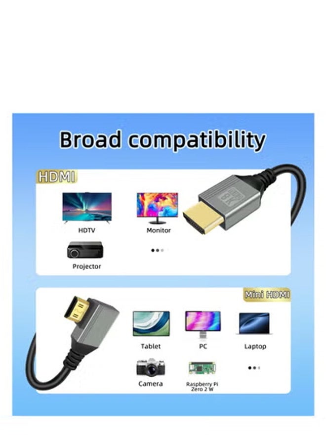 Peachjoy 8K Mini HDMI to HDMI Adapter Cable, 90 Degree Right Angle Mini HDMI Male to HDMI Male 8K@60Hz 4K@120Hz 48Gbps High Speed HDMI 2.1 Cord, Compatible with Laptop, TV, Camcorder etc. (1M) - Image 3