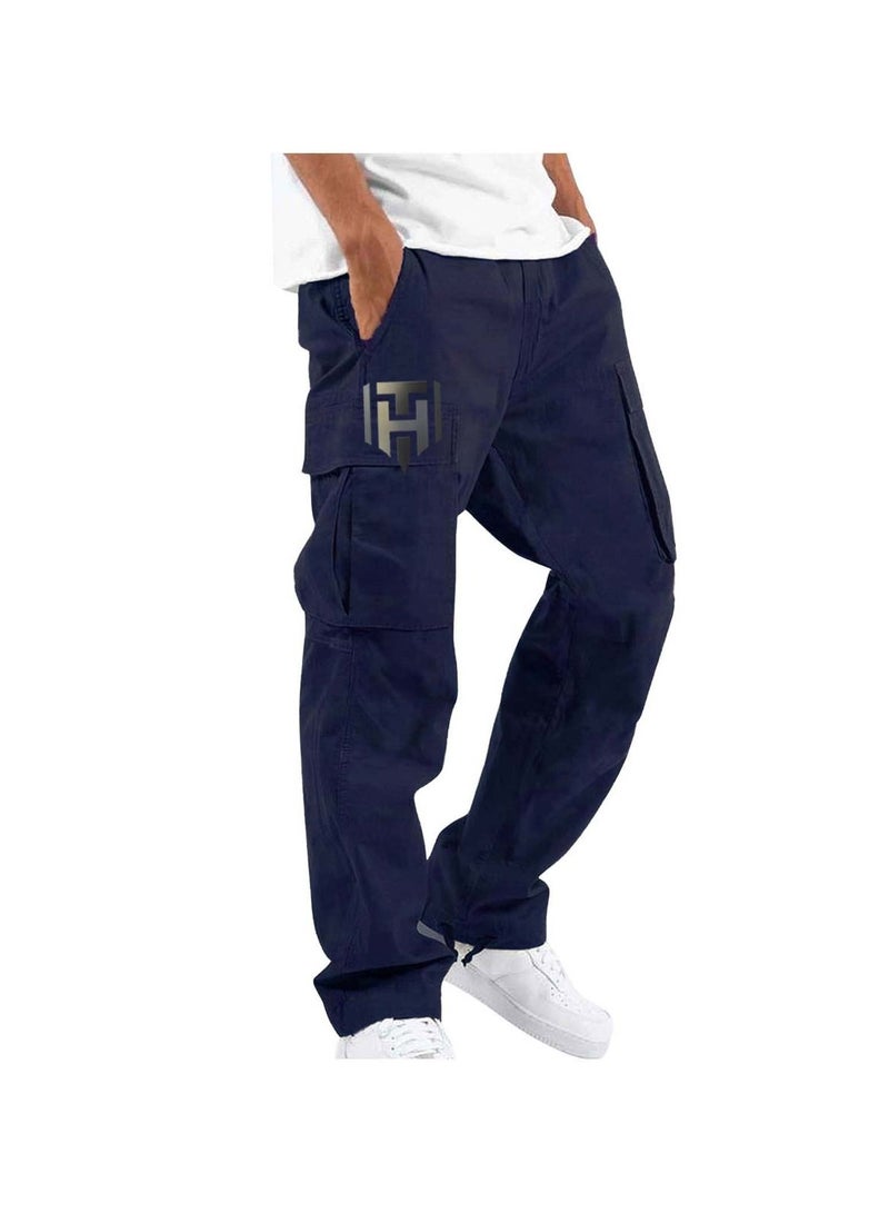 Huitich Men’s Casual Multi-Pocket Workwear Trousers Navy, Size L  - Image 3