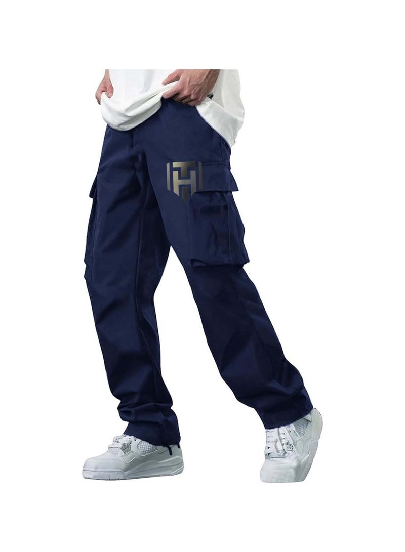 Huitich Men’s Casual Multi-Pocket Workwear Trousers Navy, Size L  - Image 1