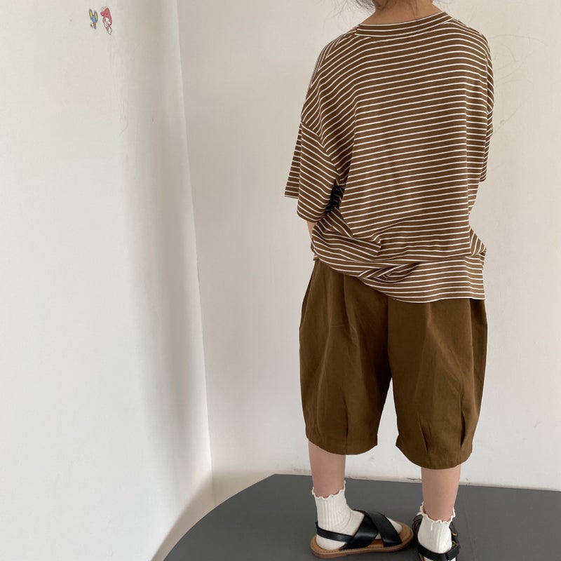 Gl-Kids Korean Children'S Cool Tencel Striped Short-Sleeved T-Shirt Loose All-Match Base Shirt For Men And Women - Image 5
