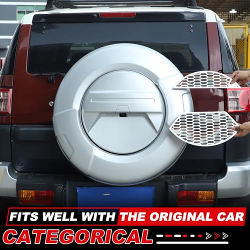 LLKUANG غطاء إطار احتياطي للسيارة من LLKUANG مزخرف متوافق مع تويوتا FJ كروزر 2007-2021 غطاء إطار احتياطي مزخرف غطاء شبكي خارجي ملحقات إطار احتياطي قطع غيار (فضي) - Image 2