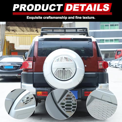 LLKUANG غطاء إطار احتياطي للسيارة من LLKUANG مزخرف متوافق مع تويوتا FJ كروزر 2007-2021 غطاء إطار احتياطي مزخرف غطاء شبكي خارجي ملحقات إطار احتياطي قطع غيار (فضي) - Image 5