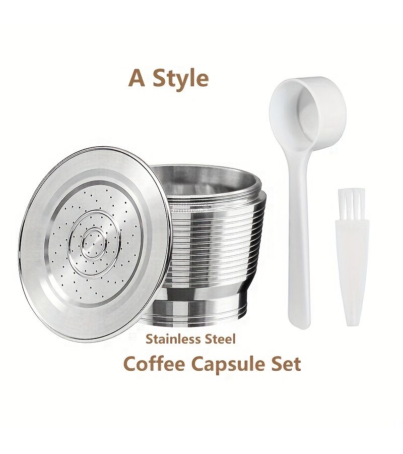 Reusable Stainless Steel Coffee Capsule Set Silvery With Spoon Brush And Cover - Image 2