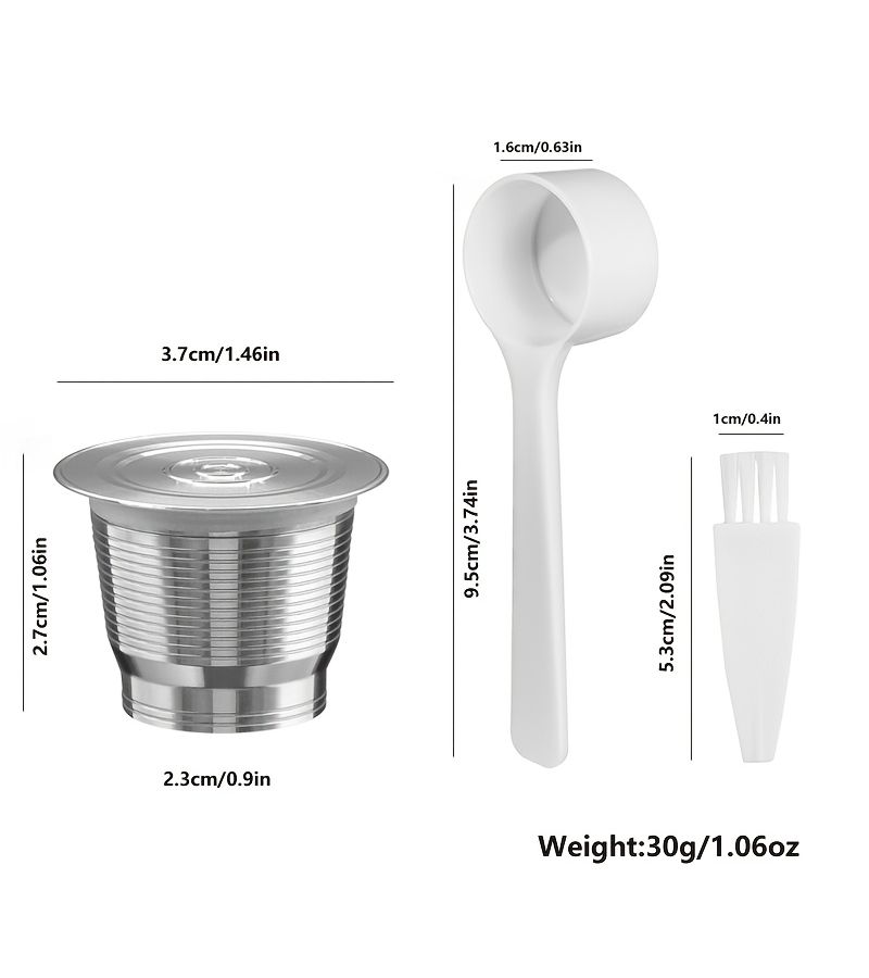 Reusable Stainless Steel Coffee Capsule Set Silvery With Spoon Brush And Cover - Image 3