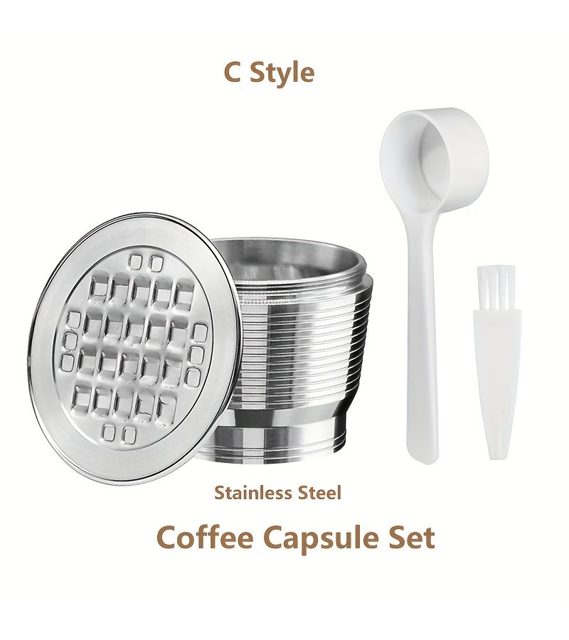 Reusable Stainless Steel Coffee Capsule Set Silvery With Spoon Brush And Cover - Image 4