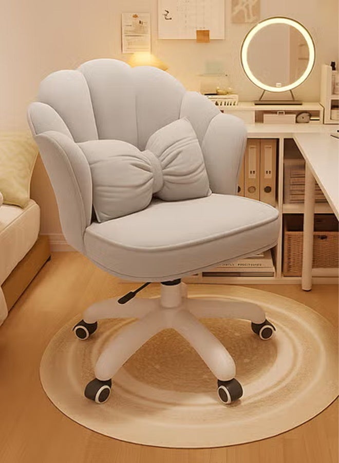 Ergonomic Height-Adjustable Office Chair, 360° Swivel Vanity Chair with Wheels, Elegant Upholstered Flower Petal Design with Cushion - Grey - Image 1