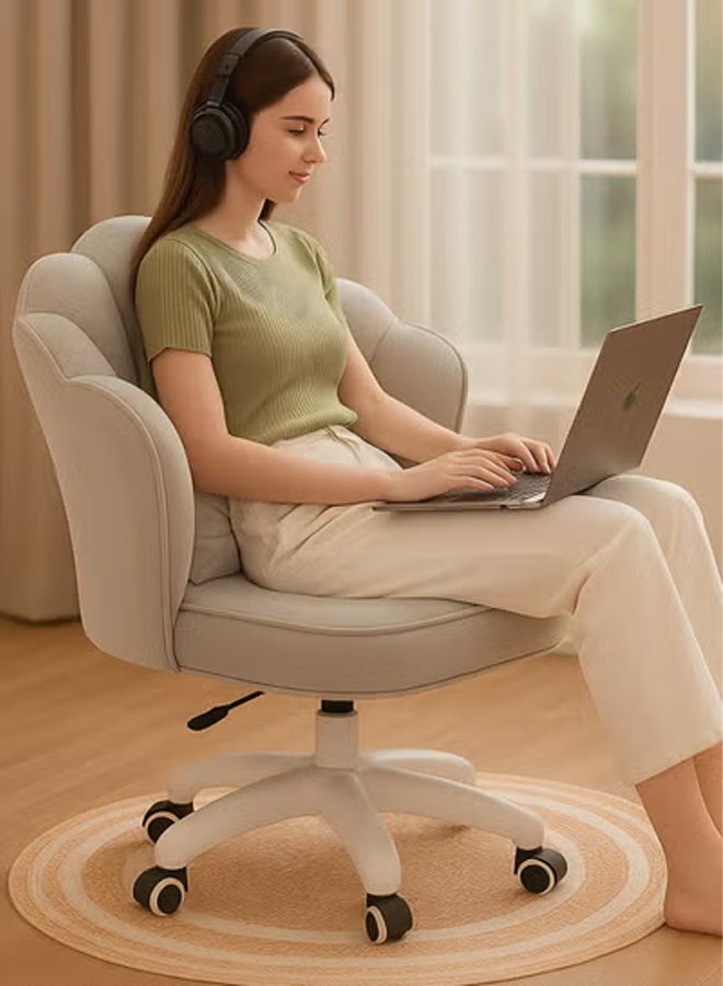 Ergonomic Height-Adjustable Office Chair, 360° Swivel Vanity Chair with Wheels, Elegant Upholstered Flower Petal Design with Cushion - Grey - Image 3