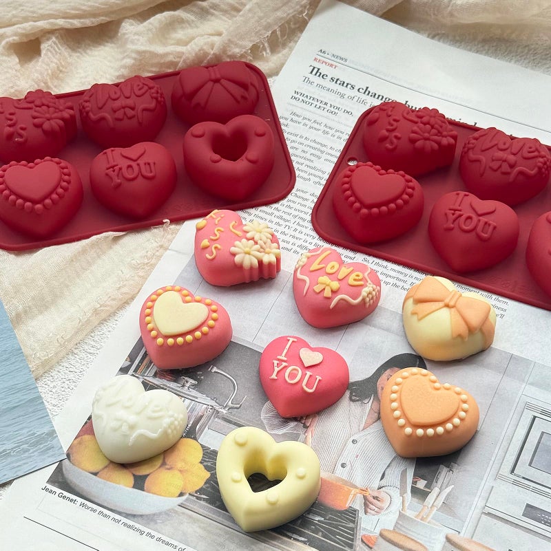 ZINDIACINE 2 Pack Silicone Heart Mold, 6 Unique Valentine's Day Heart Chocolate Molds,Heart Shapes Silicone Baking Mold for Cake Chocolate Mousse, Food Grade Non-Stick Flexible Mold Oven Safe - Image 4
