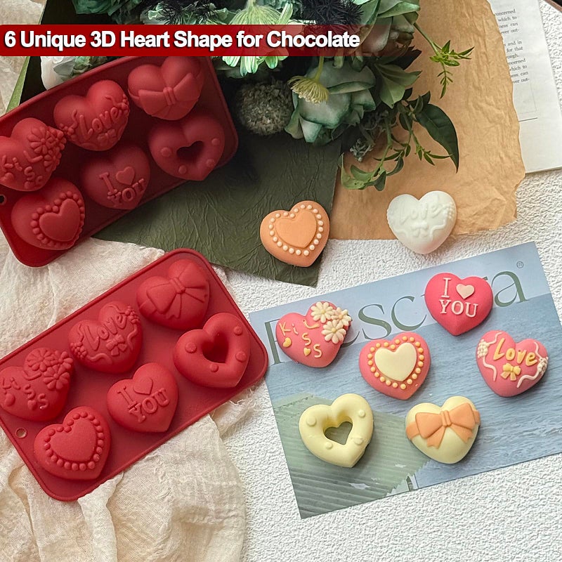 ZINDIACINE 2 Pack Silicone Heart Mold, 6 Unique Valentine's Day Heart Chocolate Molds,Heart Shapes Silicone Baking Mold for Cake Chocolate Mousse, Food Grade Non-Stick Flexible Mold Oven Safe - Image 3