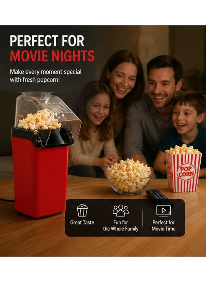 Popcorn Maker | Classic Style Machine makes Hot, Fresh, and Fat-Free popcorn anytime - On/Off Switch, Easy To Use with Non-slip Feet | Detachable Cap for easy clean 1.8l 1200 W SPCM-101 Red - Image 2