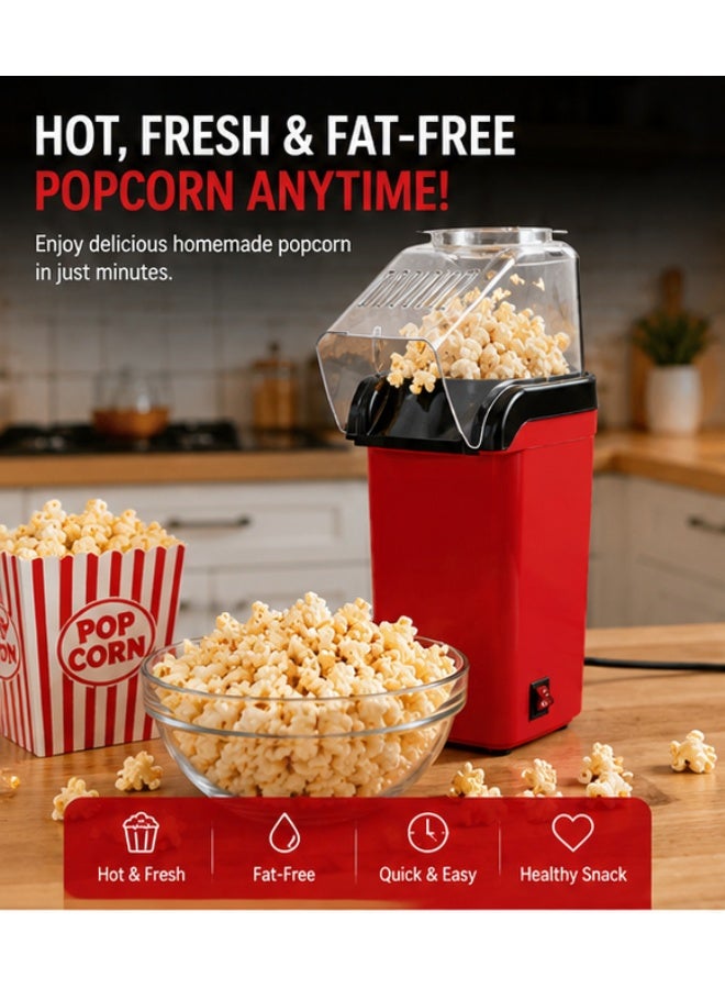 Popcorn Maker | Classic Style Machine makes Hot, Fresh, and Fat-Free popcorn anytime - On/Off Switch, Easy To Use with Non-slip Feet | Detachable Cap for easy clean 1.8l 1200 W SPCM-101 Red - Image 1