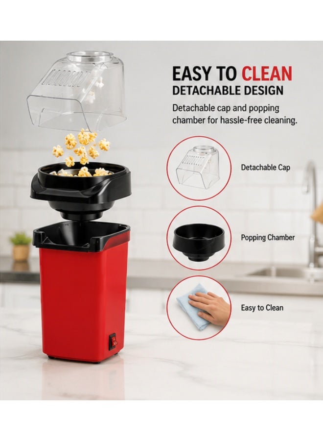 Popcorn Maker | Classic Style Machine makes Hot, Fresh, and Fat-Free popcorn anytime - On/Off Switch, Easy To Use with Non-slip Feet | Detachable Cap for easy clean 1.8l 1200 W SPCM-101 Red - Image 3