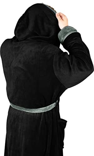 NY Threads روب رجال NY Threads مع غطاء رأس، روب استحمام فخم من الفليس، روب سبا للرجال، صغير/متوسط، أسود ورمادي فولاذي - Image 3