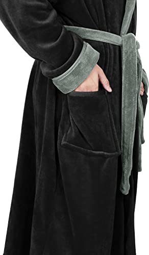 NY Threads روب رجال NY Threads مع غطاء رأس، روب استحمام فخم من الفليس، روب سبا للرجال، صغير/متوسط، أسود ورمادي فولاذي - Image 5