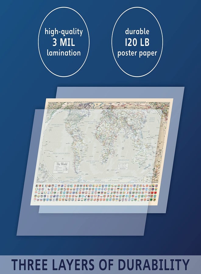 Palace Learning Equal Earth Antique World Map - Equal earth map design shows continents at true relative size. (LAMINATED, 18” x 29”) - Image 3