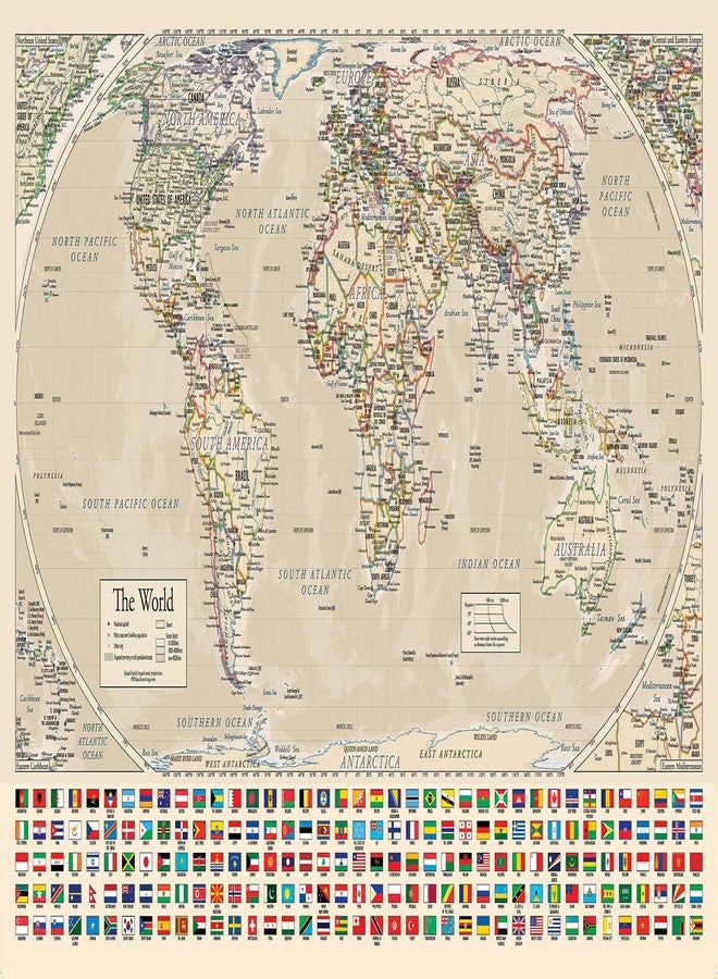 Palace Learning Equal Earth Antique World Map - Equal earth map design shows continents at true relative size. (LAMINATED, 18” x 29”) - Image 4