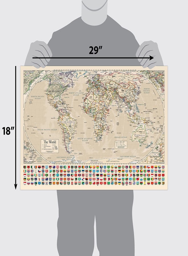 Palace Learning Equal Earth Antique World Map - Equal earth map design shows continents at true relative size. (LAMINATED, 18” x 29”) - Image 2