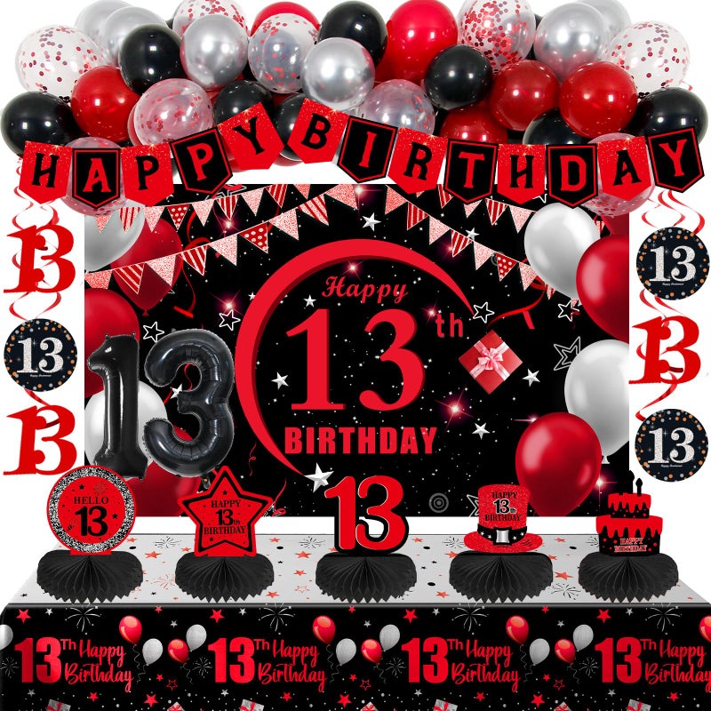 Coosilion 13th Birthday Decorations for Boys Girls Red Black Official teenager decorations with Happy Birthday Banner Backdrop 13 Balloon Numbers Honeycomb Centerpieces 13 Years Old Party Supplies - Image 3
