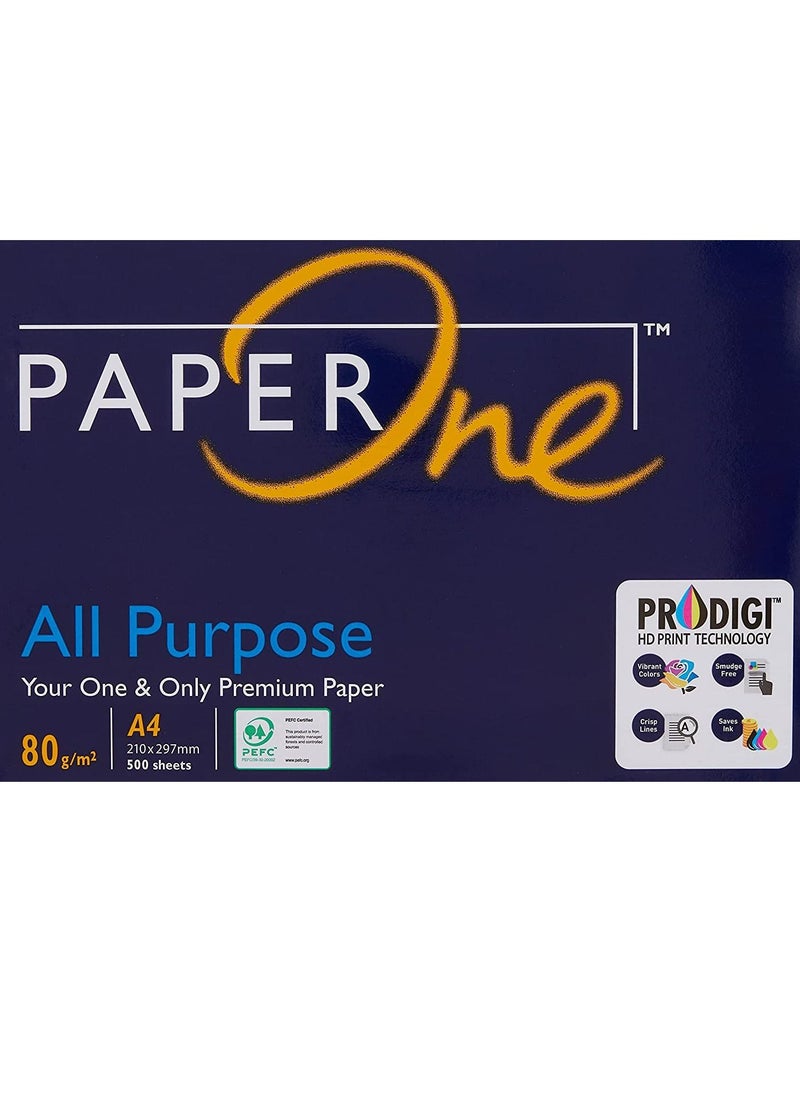 ورق نسخ ممتاز PaperOne™ لجميع الأغراض، 80 جرامًا لكل متر مربع، مقاس A4، رزمة 500 ورقة