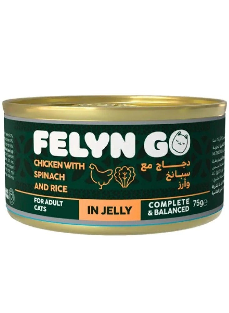 Felyn GO Cat Wet Food Chicken With Spinach And Rice In Jelly For Adult Cats- 6x75g - Grain-Free Cat Food - Image 2