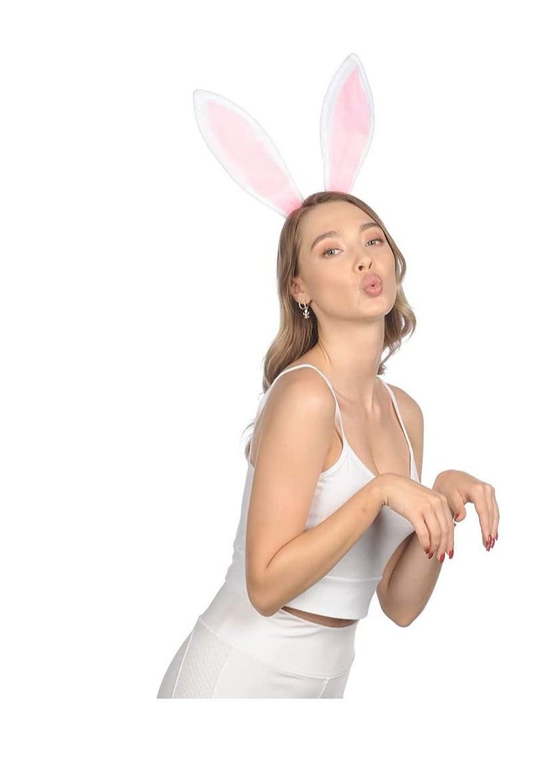 Bunny Ears Headband Plush Rabbit Ears Headwear- Bunny Girl  Bunny Ear Headband, for Cosplay Party Favor White and Pink Bunny Costume Accessories - Image 2