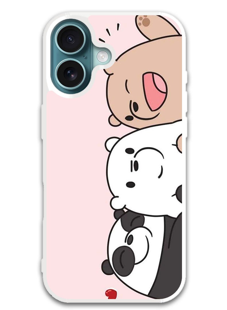 Theodor Protective Case Cover For APPLE IPHONE 16 Three Friends Panda (White Bumper) - Image 1