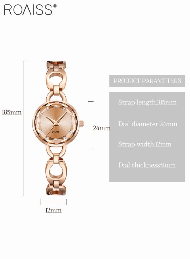 roaiss Women's Skeletonized Bracelet Quartz Watch, Analog Display Round Rose Gold Dial Watch with Rhinestones Decoration, Waterproof Elegant Watch as Gift for Women  - Image 4