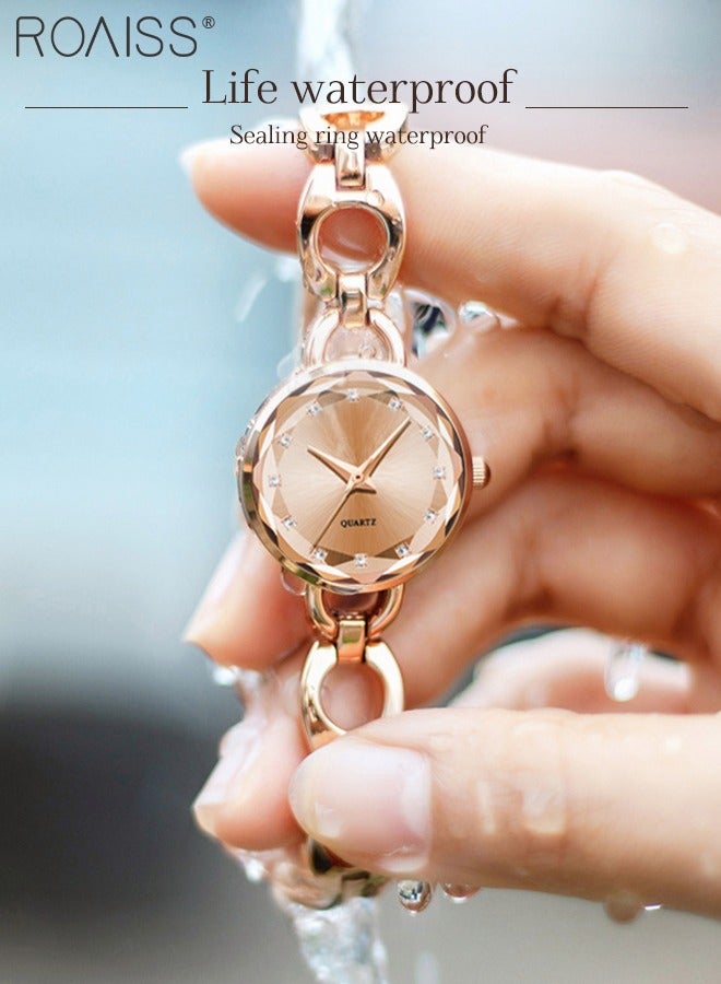 roaiss Women's Skeletonized Bracelet Quartz Watch, Analog Display Round Rose Gold Dial Watch with Rhinestones Decoration, Waterproof Elegant Watch as Gift for Women  - Image 5
