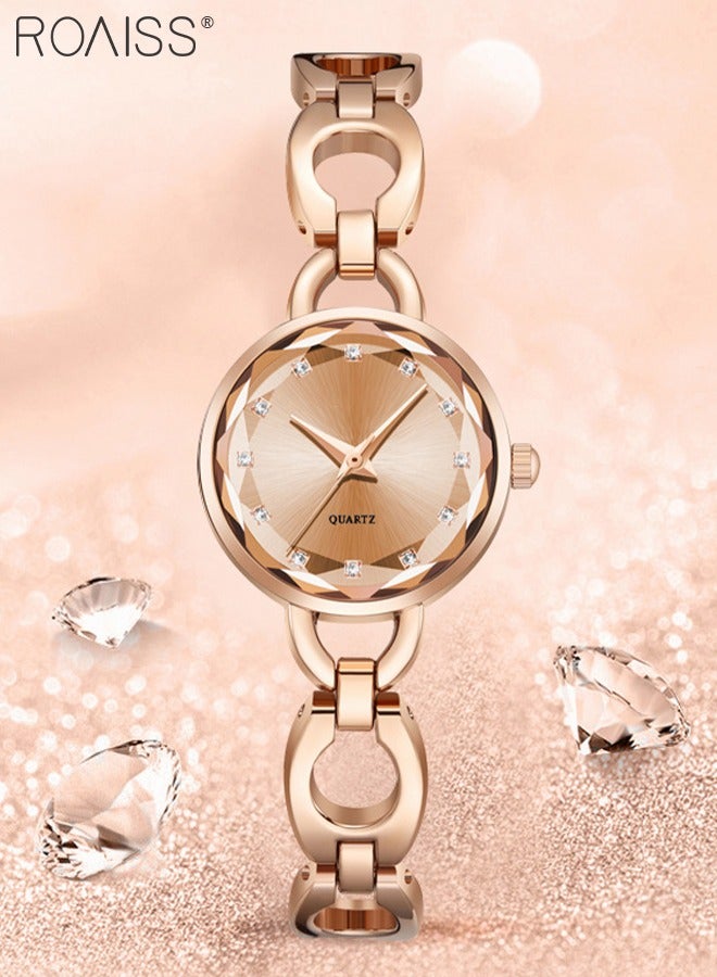 roaiss Women's Skeletonized Bracelet Quartz Watch, Analog Display Round Rose Gold Dial Watch with Rhinestones Decoration, Waterproof Elegant Watch as Gift for Women  - Image 2